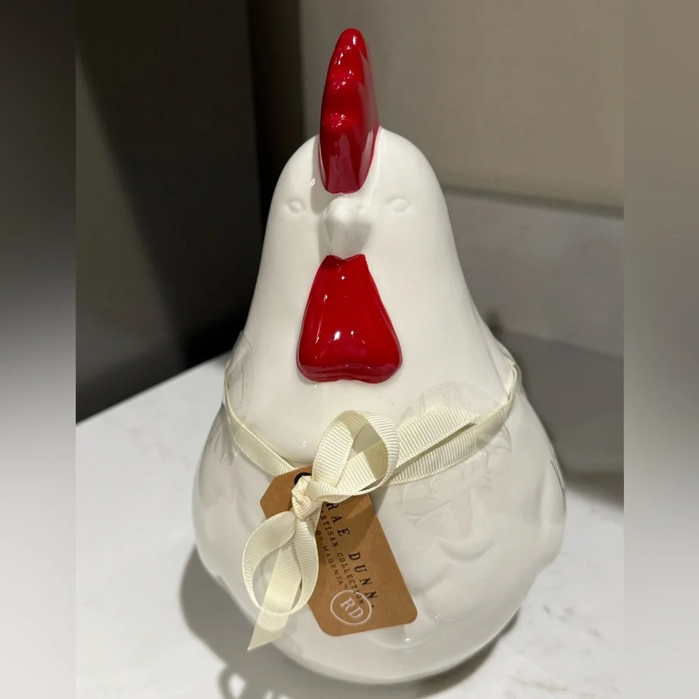 Rae Dunn White & Red Ceramic 🐓 Rooster 🐓 Jar/ Canister KEEP FRESH- NWT